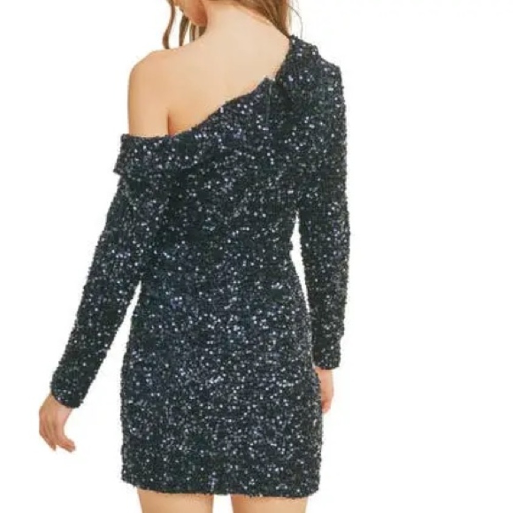 All in Favor Navy Asymmetrical Sequin Dress - Picture 3 of 9